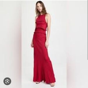 Sz L NWT $990 Hellessy Chic Red Halter Sleeveless Ribbed Maxi dress